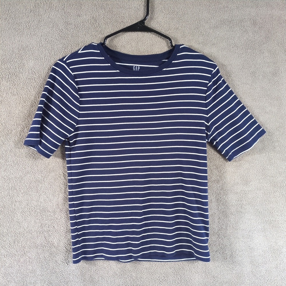 Gap Favorite Tee Womens Large Navy‎ White Striped Crew Neck Short Sleeve Cotton